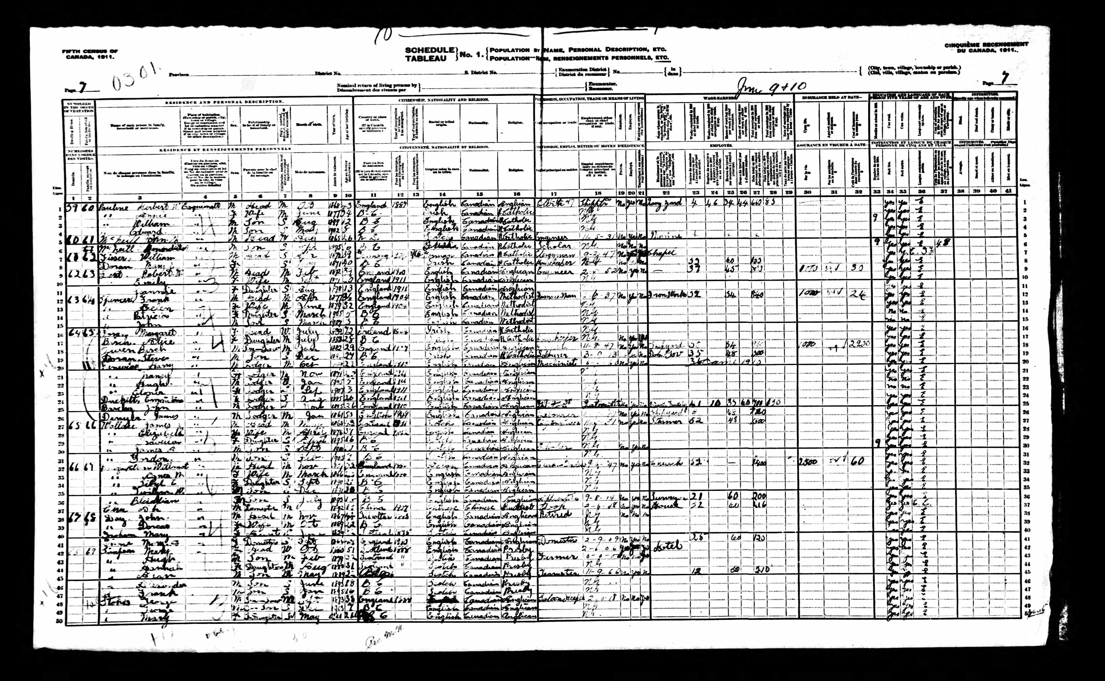 1911CensusofCanadaForHerbertWPauline