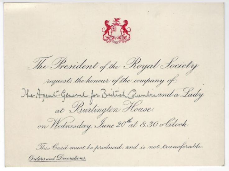 Royal Society invitation, date unknown